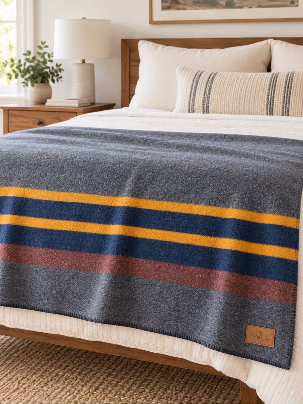 Pendleton Yakima Camp Twin Wool Blanket Gray Stripe Made in USA